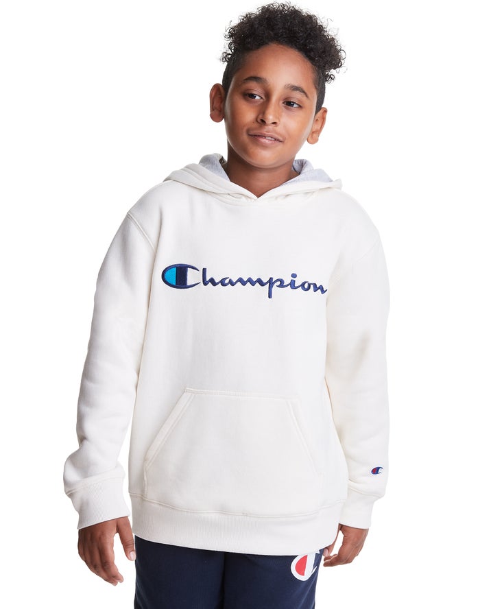 Champion Pige Hættetrøje Hvide - Reverse Weave Embroidered Logo - Danmark KMY-602348